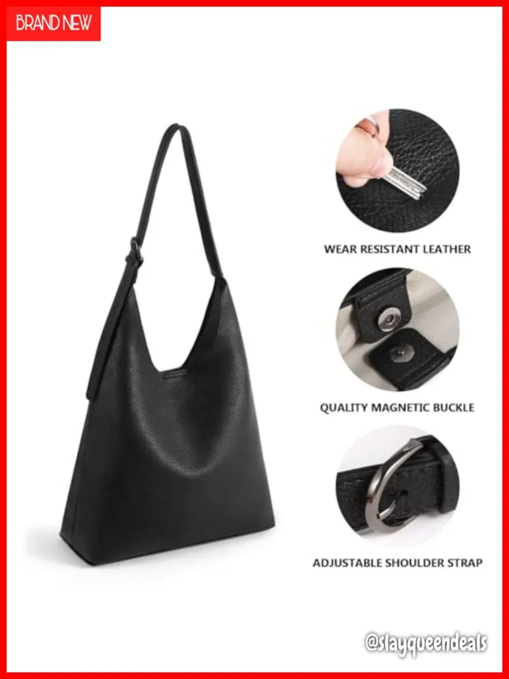 Vegan Leather Slouchy Hobo Bag for Women, Adjustable Strap, Large Tote Purse